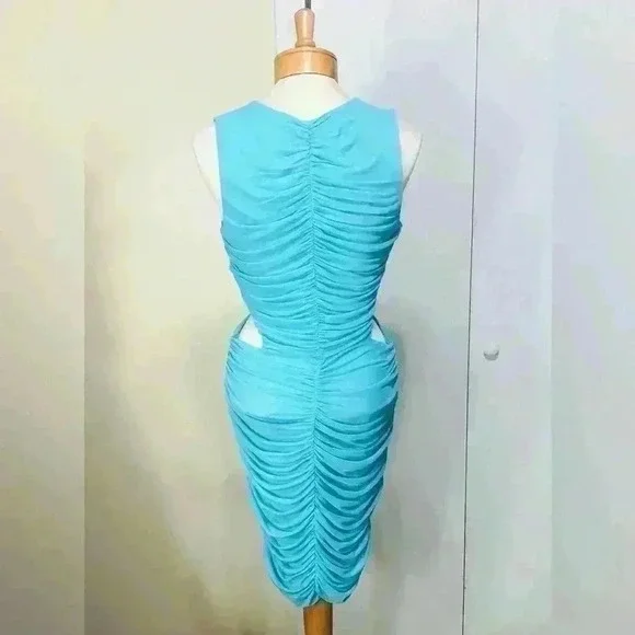ROYALTY BY MALUMA Womens Scuba Blue Cut Out Ruched Body Con Dress Size Medium - Picture 5 of 8
